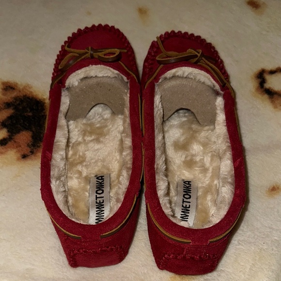 Minnetonka Red Suede Moccasins - Picture 8 of 11